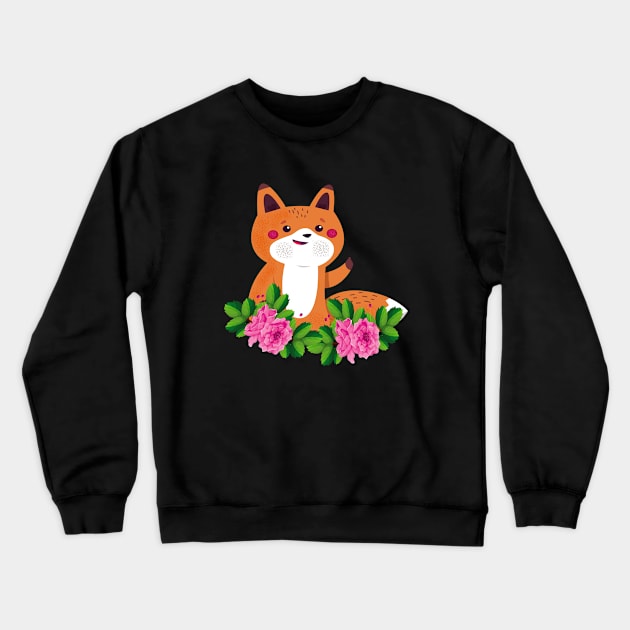 Cute Fox Animals Flower Crewneck Sweatshirt by JeffDesign